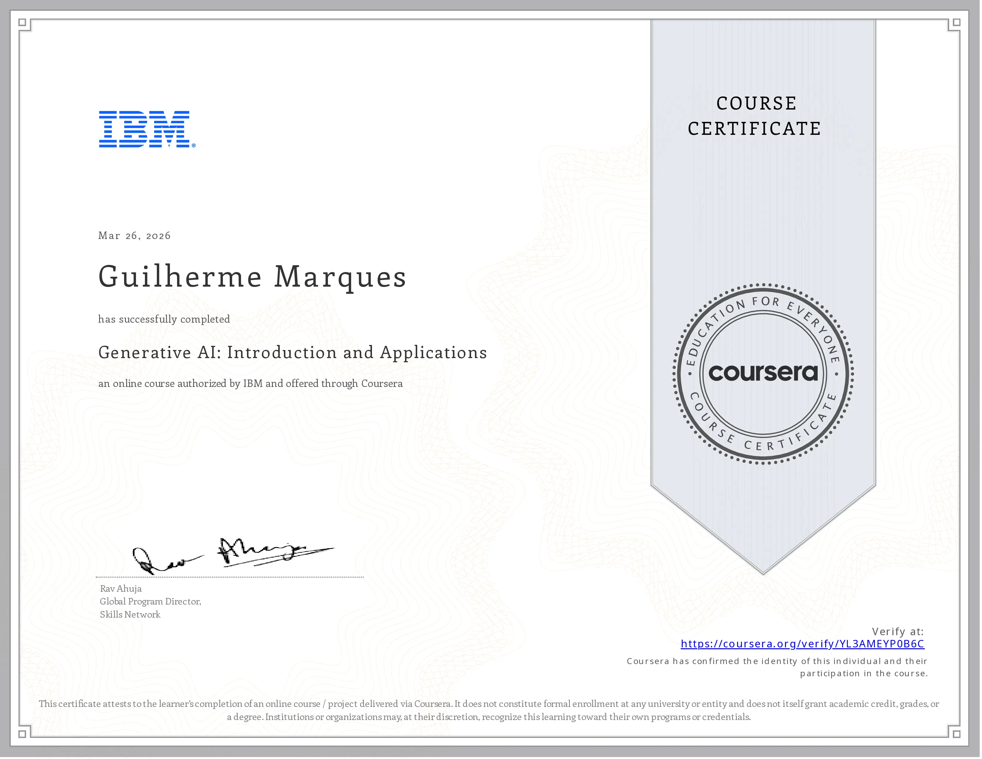 Certificado IBM Generative AI for Data Scientists