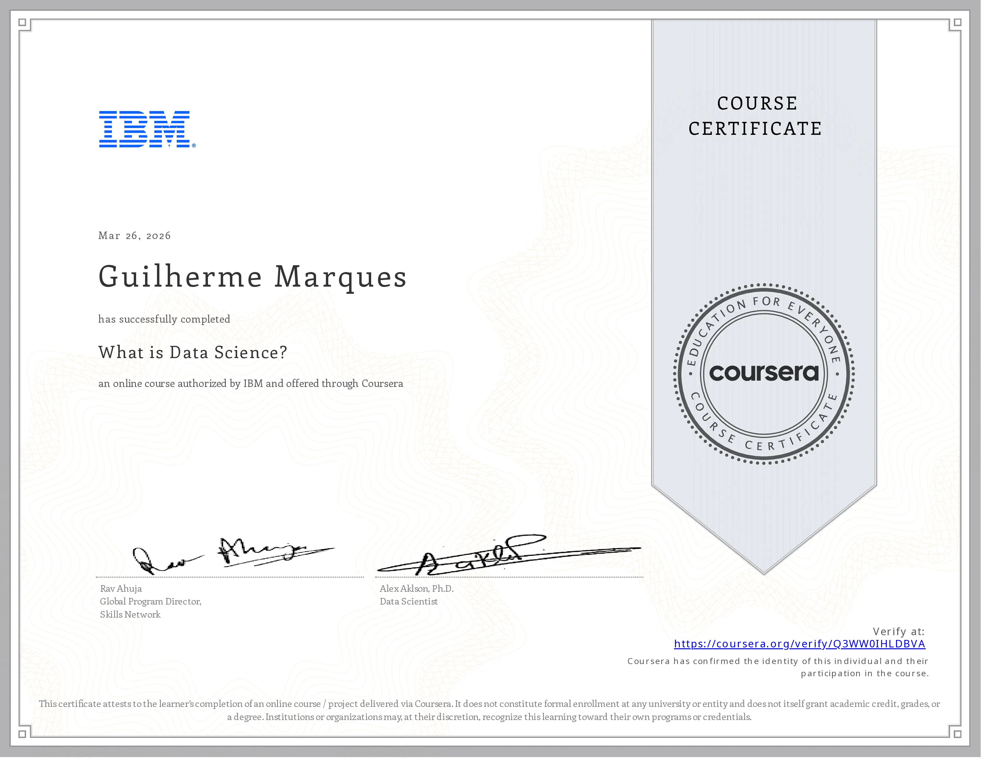 Certificado IBM Data Science Professional Certificate