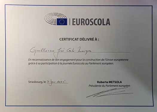 Certificado Embaixador Júnior Euroscola