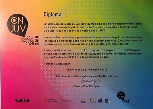 Diploma Gaia Capital Nacional da Juventude 2025